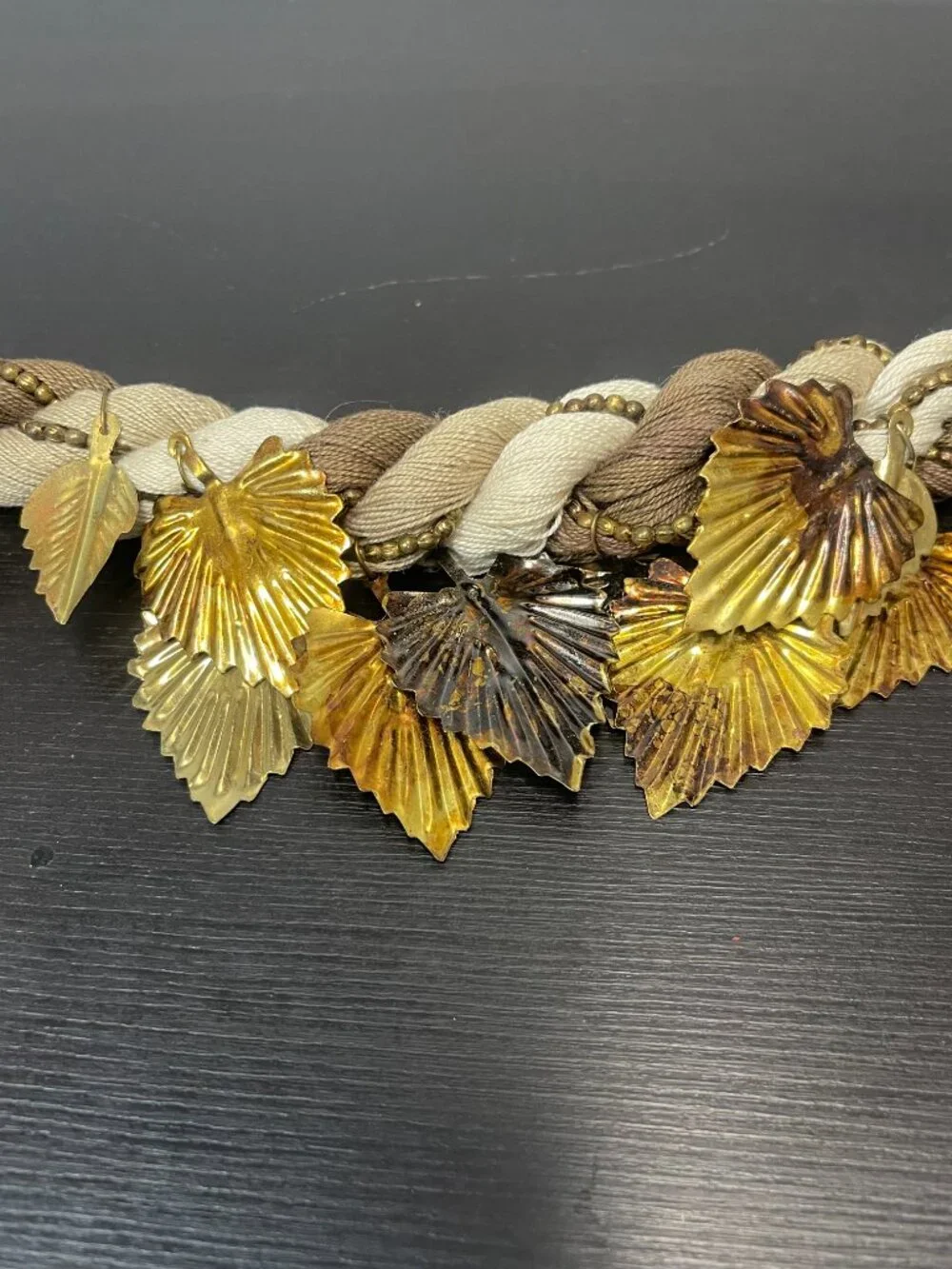 Vintage German Trachten Braided Leaf Statement Necklace